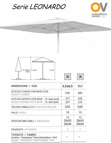 comprar Parasoles Modelo LEONARDO para hosteleria